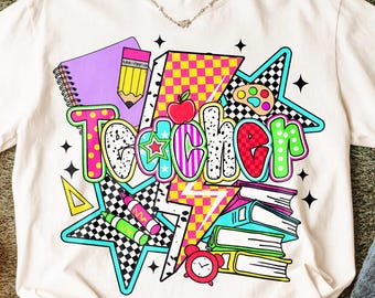 Preppy Teacher Png, Last Day Of School Png, Teacher Life Png, Teacher Summer Png, Teacher Appreciation Gift, Retro Teacher Checkered png