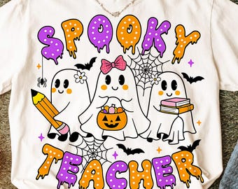 Preppy Spooky Teacher Png, Halloween Png, Cute Ghost Png, Spooky Season Png, Retro Halloween Png, Preppy Halloween Teacher Png Sublimation