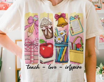 Retro Teacher Png, Teacher Coquette Png, Teach Love Inspire, Teacher Appreciation Gift, Last Day of School Png, Back to School Teacher Png