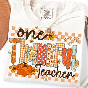 One Thankful Teacher Png, Teacher Thanksgiving Turkey Png, Preppy Fall Teacher Png, Thankful Teacher Png, Checkered Teacher Thanksgiving Png
