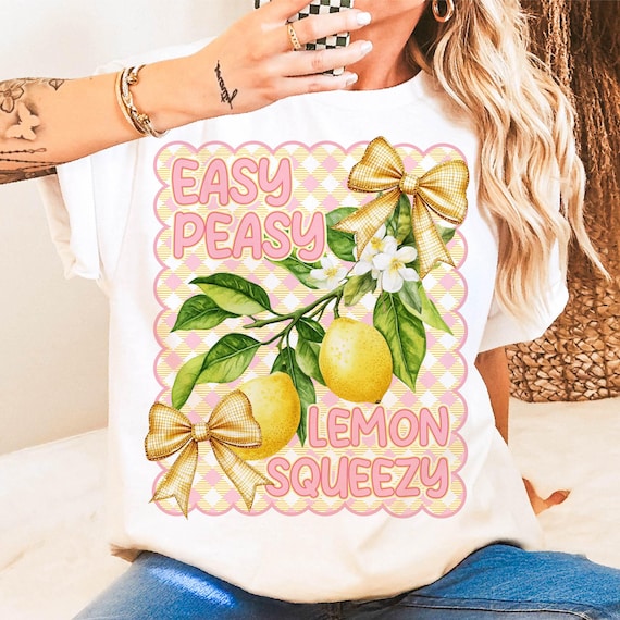 Easy Peasy Lemon Squeezy Lemonade PNG, Coquette Summer PNG, Lemon PNG Girly Summer Shirt Design, Easy Peasy Png Sublimation Design Png
