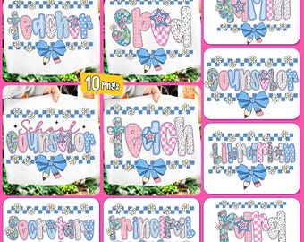 Preppy School Occupation PNG Bundle, Back to School Teacher Sped Para Counselor, Preppy First Day of School Checkered Girly Png, Teach Png