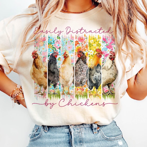 Easily Distracted by Chickens PNG, Funny Chicken Png, Chicken Lover Png, Farm Life PNG, Floral Spring Png, Chicken Mama Png, Chicken Mom Png