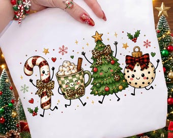 Cute Christmas Friends Png, Leopard Coquette Christmas Sublimation, Candy Cane Cocoa Tree Ornament Shirt, Holiday Png, Digital Download