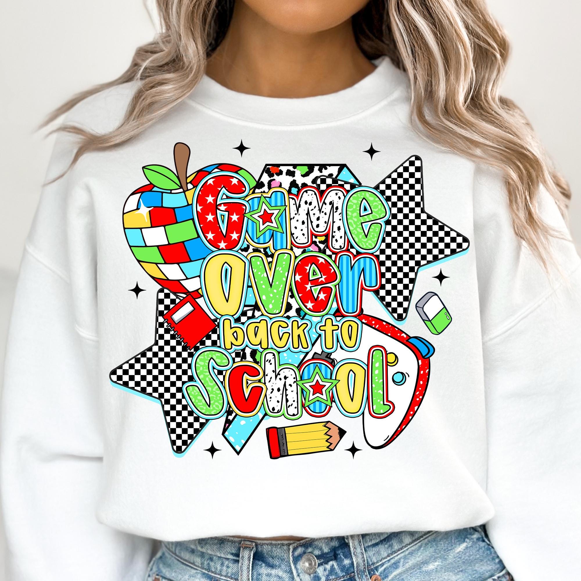 Preppy Game over back to school png sublimation design, school life png, School vibes png, Teacher png, Retro, Preppy Teacher PNG
