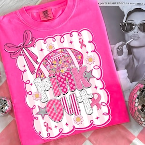Pink Out png, Breast Cancer Football Bow Shirt Design, Girly Game Day Sublimation, Coquette Pink Cheer Png, Retro Football Mom Png Download