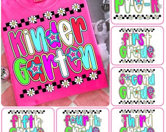 Checkered Neon Back to School PNG Bundle, Preppy Teacher First Day of School Shirt Design, Colorful Sublimation, Pre-k 1st/2nd/3rd/4th Grade