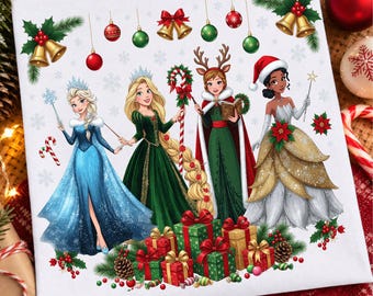 Christmas Princess PNG, Watercolor Holiday Princess Png, Xmas Gifts Princesses Shirt, Princesses Christmas PNG, xmas vibes png