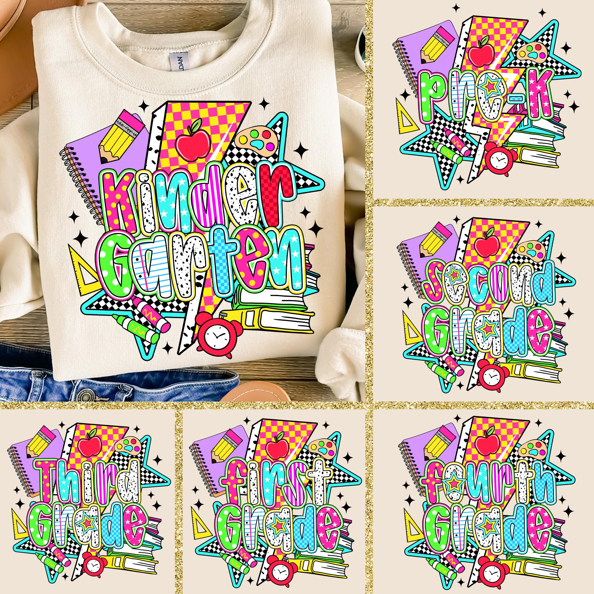 Preppy Back To School Bundle, Kindergarten, First Day Of School, Kindergarten Pre-k 1st 2nd 3rd Grade Png, Back To School PNG