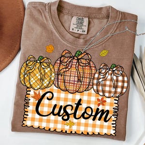 Custom Faux Patchwork Pumpkin Png, Personalized Plaid Gingham Fall Shirt, Autumn Pumpkin Bow Sublimation, Thanksgiving Png, Digital Download
