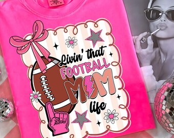 Coquette Football Mom PNG, Pink Bow Game Day Sublimation, Preppy Football Mama Shirt Design, Touchdown Season Png, Football Bow Png