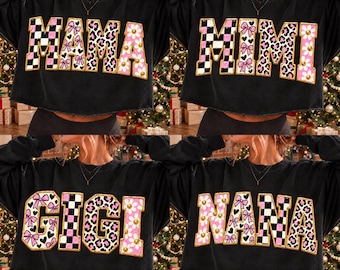 Mama Mimi Gigi Nana Png Bundle, Coquette Bow Leopard Checkered Daisy Varsity Letters, Grandma Mom Sublimation Png
