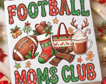 Football Moms Club Png, Christmas Football Mom Sublimation, Holiday Football Cocoa Shirt, Preppy Plaid Football Png, Digital Download