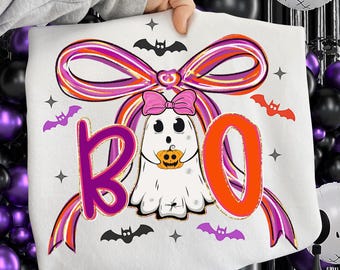 Cute Boo Ghost Coquette Png, Preppy Halloween Pink Ghost Png, Coquette Spooky Season Png, Pastel Halloween Shirt Design, Girly Fall Bow Png