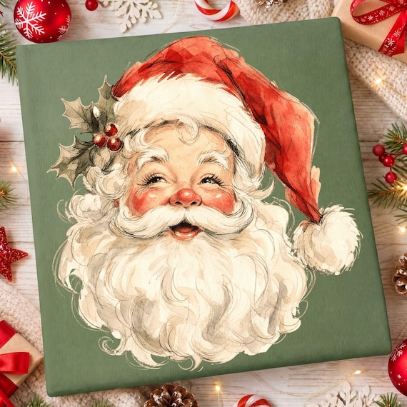 Vintage Santa Png, Watercolor Retro Santa Claus Sublimation, Classic Santa Face Shirt, Cute Holiday Santa Png, Merry Xmas, Digital Download