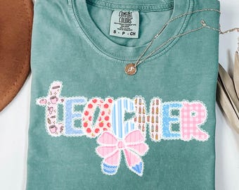 Grandmillennial Floral Teacher PNG, Preppy Blue Floral Teacher PNG, Coquette Teacher Pencil Bow Png, Preppy Teacher png, Teacher Life png