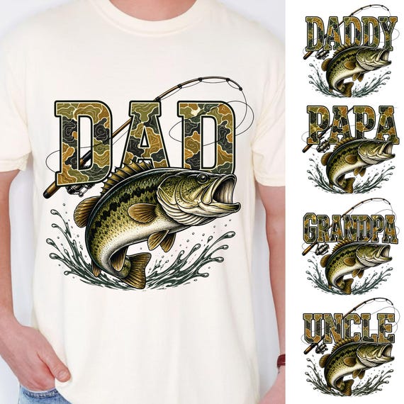 Camo Fishing Dad Bundle PNG, Largemouth Bass Daddy Papa Grandpa Uncle, Retro Fathers Day Png, Dad Camouflage Png, Digital Download
