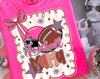 Preppy Football Mama PNG, Game Day Football Coquette PNG, Checker Football Mom Shirt Design, Touchdown Season Sublimation, Football Bow Png