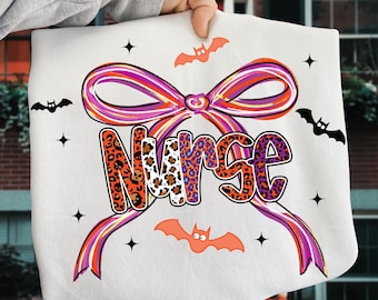 Retro Halloween Nurse Png, Nurse Halloween Leopard Coquette Bow Fall, NICU, CNA, RN Nurse png, Spooky Nurse png, Nurse Fall Brushstroke Png