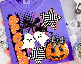 Retro Halloween Spooky Coquette Png, Halloween Leopard Checkered Fall, Spooky png, Halloween Girly png, Fall png, Sublimation png