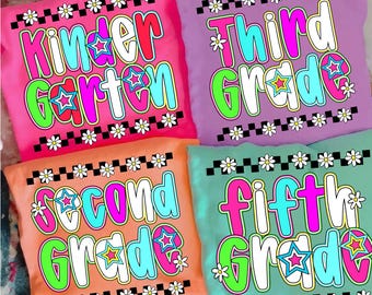 Checkered Neon Back to School PNG Bundle, Preppy Teacher First Day of School Shirt Design, Colorful Sublimation, Pre-k 1st/2nd/3rd/4th Grade