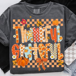 Preppy Fall Thankful Grateful Png, Autumn Coquette Png, Thankful Mama Png, Thankful Png, Thanksgiving Shirt Png, Checkered Fall Thankful Png
