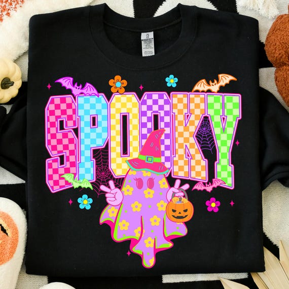 Neon Halloween Spooky Ghost Png, Preppy Checkered Halloween Png, Cute Ghost Bow Png, Floral Halloween Girly Png, Coquette Spooky Season Png
