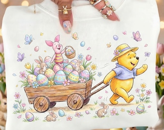 Cartoon Friends Easter PNG, Retro Easter Bear Friends Png, Magical Kingdom Easter Cartoon Png, Preppy Easter Eggs png, Trendy Easter Png