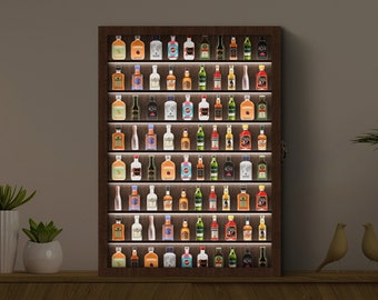 Mini Bar Regal, Spirituosen Vitrine, Shooter Wandhalter, Schnapsglas Vitrine, Schnapsglas Mini Vitrinenregal mit Tür