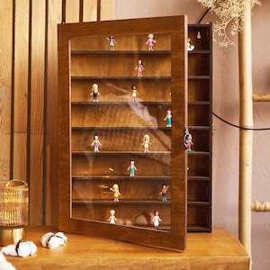 Display case for collectibles, Display case for figures, Wood display case, Display cabinet with glass door, Wall display case glass