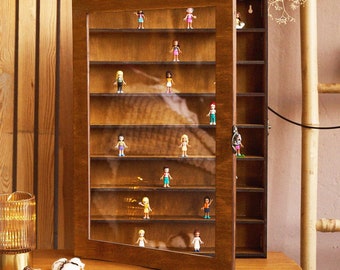 Display case for collectibles, Display case for figures, Wood display case, Display cabinet with glass door, Wall display case glass