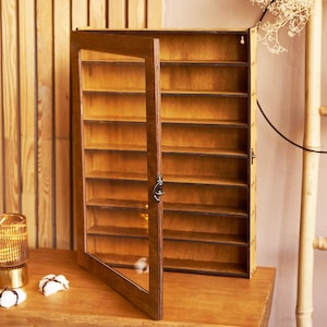 Wood display case, Display shelf case, Display shelves, Display for collectibles, Display case for figures, Display cabinet with glass door
