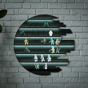 Led display shelf, Circle figure display shelf wood, Wall wood shelf with light, Display shelf for collectables, Figure storage holder