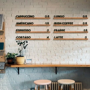 Tablero de menú de pared, tablero de letras, menú de pared personalizado, tablero de letras de madera para cafetería, tablero de letras intercambiables, tablero con letras y números