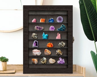 Muschelaufbewahrung, Würfelsammlung, Holzvitrine, Steinsammelbox, Kristalldisplay, LED-Displayregal für Kristall-Sammlerstücke