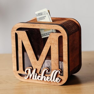 Tirelire personnalisée, tirelire personnalisée, tirelire, tirelire en bois, boîte à pourboires, tirelire adulte, pot à pourboires, boîte pour cartes avec cadenas, boîte à dons