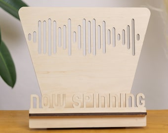 Now Spinning stand, Wooden vinyl record display, Vinyl record holder wood, Now Spinning vinyl storage, Now Spinning sign for vinyls case