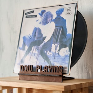 Vinyl record holder stand, Now Playing record stand, Vinyl record stand wood, Wood vinyl record storage, Vinyl record display, Record stand