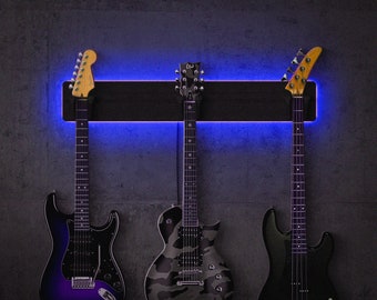 Colgador de pared de guitarra LED, colgador de guitarra de montaje en pared, colgantes de pared de guitarra LED, soporte de estante de guitarra, accesorios de luces para el hogar de guitarra de madera