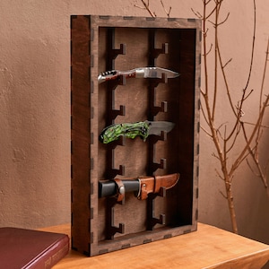 Knife display case, Wooden shelf knife case, Knife organizer, Pocket knife display shelf, Knife storage wood, Knife holder, Knife rack