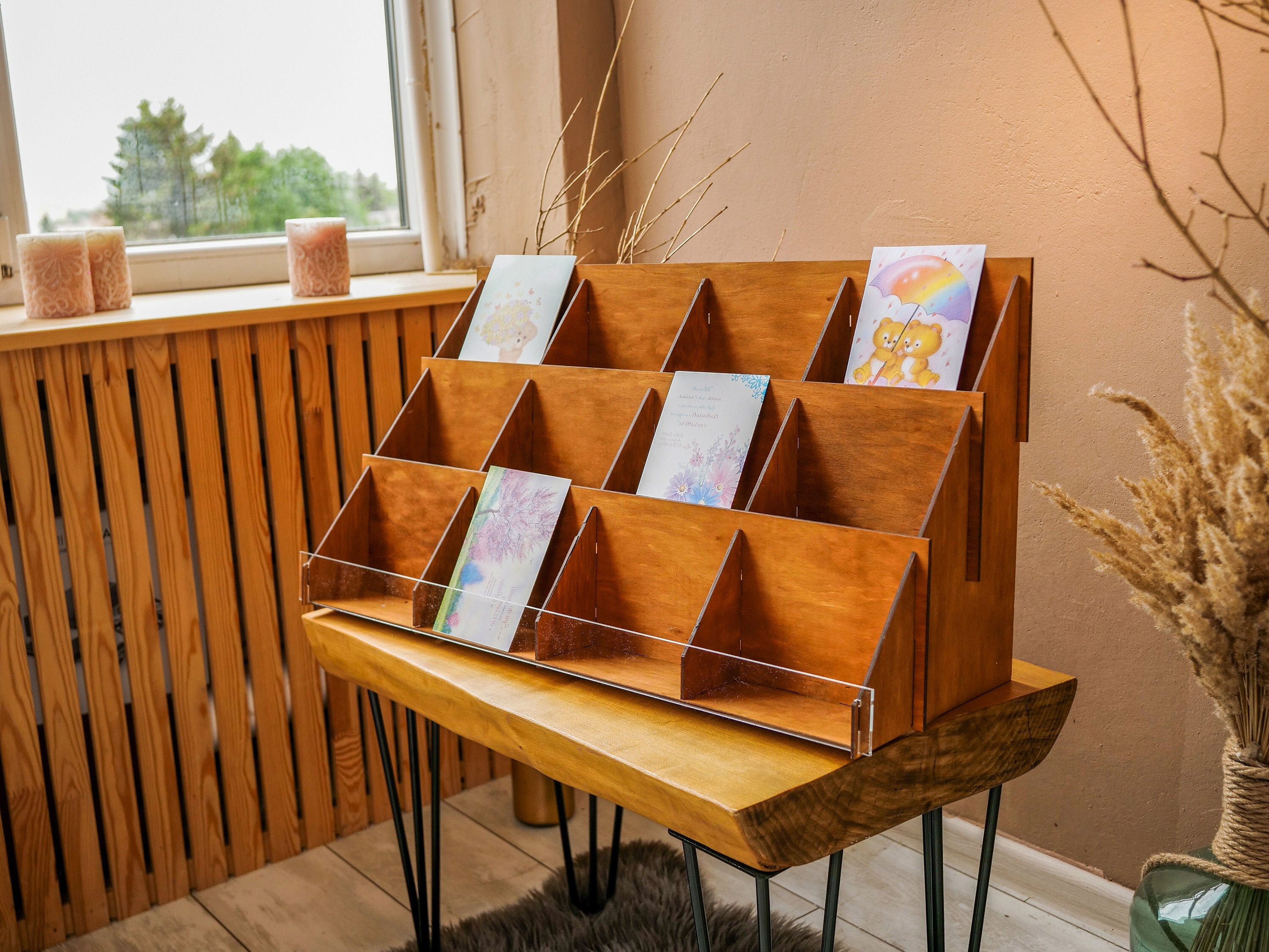 Greeting Card Display 4-Tier Wooden Stand - Organizer Rack For Retail Stores Wooden Tiered Organizer Rack For Retail