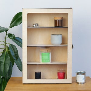 Display cabinet with glass door, Wall display case glass, Wood display case, Display case for collectibles, Display case for figures