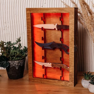 Knife rack holder, Pocket knife display case, Knife display case, Wood knife storage shelf, Knife organizer, Wooden knife display shelf