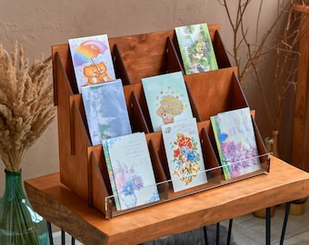 Estante para tarjetas de felicitación, soporte de exhibición para venta al por menor, estante de soporte de exhibición, exhibición de exhibición del mercado de pegatinas, exhibición de estante para postales, exhibición de impresión de arte