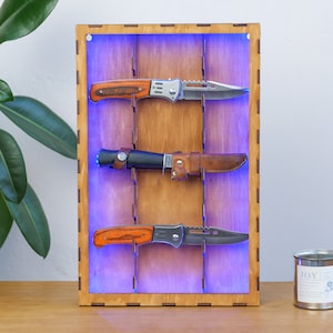 Pocket knife display shelf, Knife storage wood, Knife holder, Knife rack, Knife display case, Wooden shelf knife case, Knife organizer