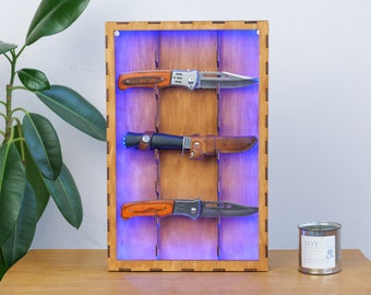 Présentoir pour couteaux de poche, Rangement pour couteaux en bois, Porte-couteaux, Support à couteaux, Présentoir à couteaux, Étui à couteaux pour étagère en bois, Organisateur de couteaux