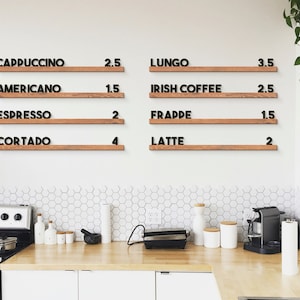 Tablero de menú de pared, tablero de letras de madera para cafetería, tablero de letras, menú de pared de café personalizado, tablero de letras intercambiable, letras y números para tablero