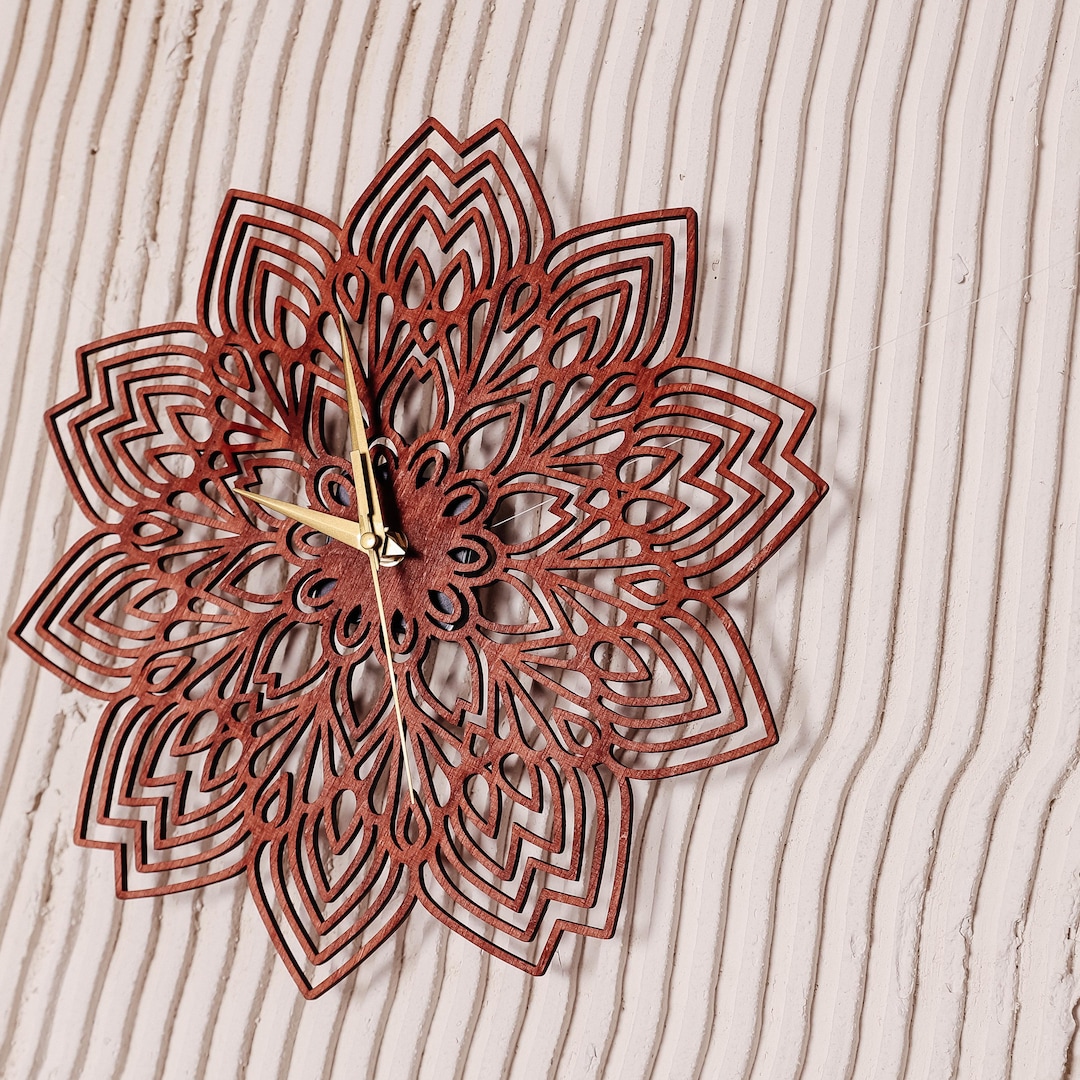 Mandala Wall Clock, Yoga Wall Clock, Wooden Minimalist Wall Silent ...