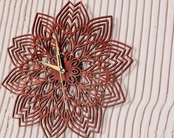 Mandala väggklocka, yogaväggklocka, minimalistisk träväggklocka med tyst ljud, mandala väggdekor, blomväggklocka, unik boho väggklocka