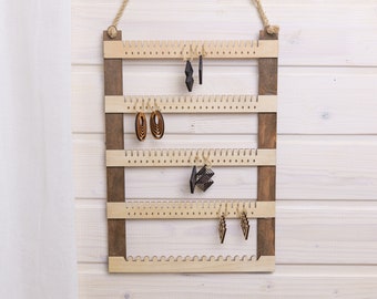 Wood earring display, Wall hanging earrings storage, Wooden earring holder, Handmade earring organizer, Jewelry holders earrings
